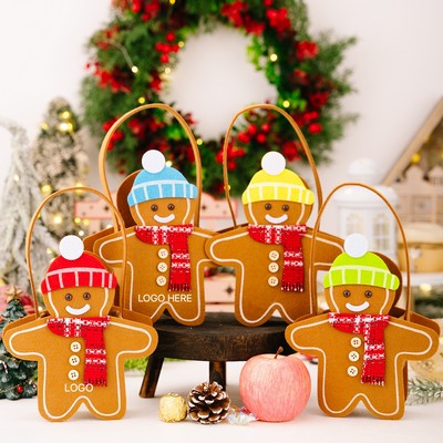 Christmas Cartoon Double Sided Gingerbread Man Tote Bag Kids Candy Gift Bag