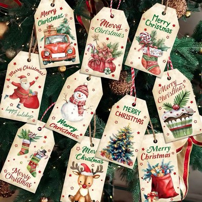 Santa Claus Christmas Gift Tag With Hanging Rope