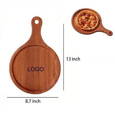 Large Round Wooden Cutting Board with Handle for Bread Pizza