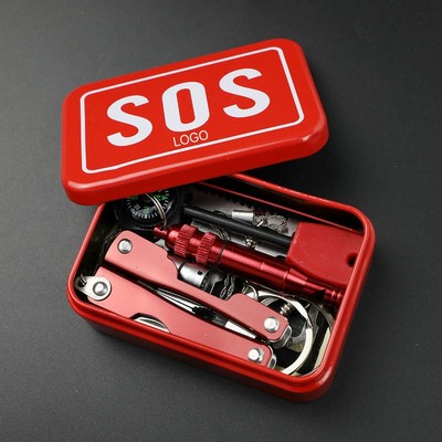 Outdoor Survival Gear Kit Emergency SOS Rescue Box Multi Tool Camping Hiking Equipment Set