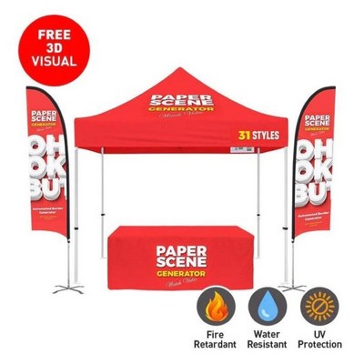10' x 10' Standard Pop Up Tent with with Flags and Table Throw