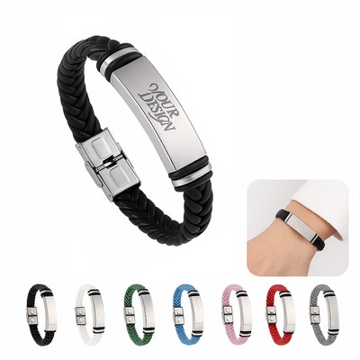 Custom Stainless Steel and Leather Woven Bracelet