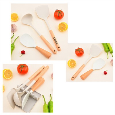 Silicone-Handled Wooden Kitchen Utensil Set