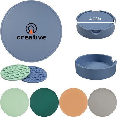 5 Silicone Coaster with 1 Storage Holder Set