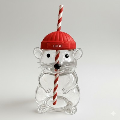 Cartoon Bear & Mouse Straw Glass Cup Cute Character Drink Cup for Juice and Beverages