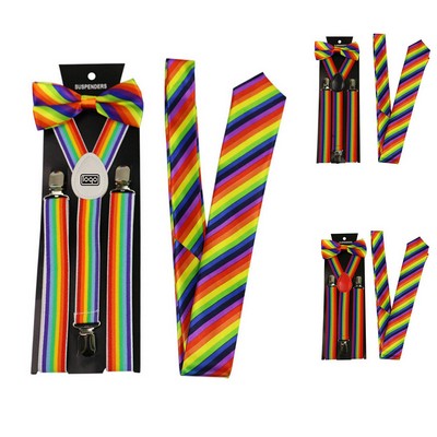 Rainbow Suspenders w/ Bow Tie Three-piece Set