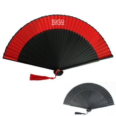 Retro Style Red Black Hand Held Bamboo Folding Fan