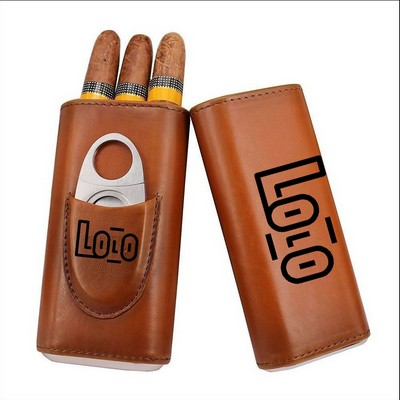 PU Leather Cigar Case with Cigar Cutter