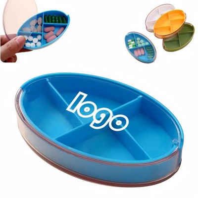 New Portable Four-Compartment Oval Rotating Pill Box