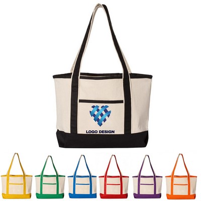 Cotton Canvas Tote Bag With Front Pocket