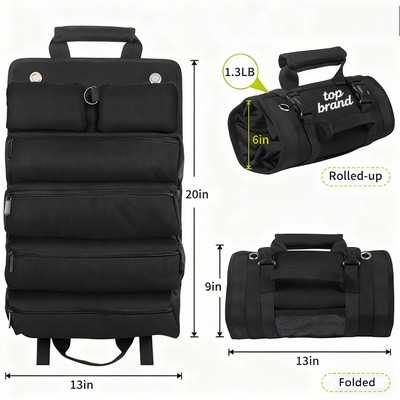 13" Compact Large Foldable Oxford Roll Up Tool Bag Organizer w/ Sturdy Top Handles