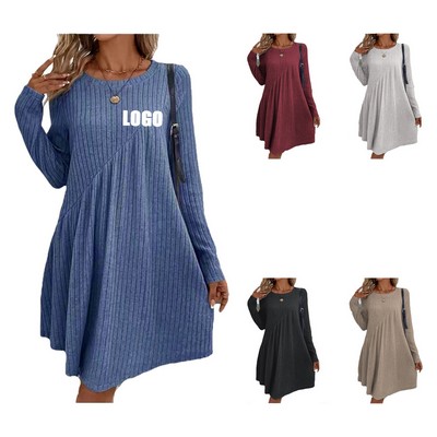 Irregular Striped Solid Color Dress