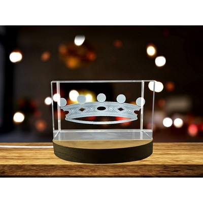 Exquisite 3D Engraved Crystal Crown Sculpture w/LED Base - Noble Tiara Gift
