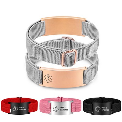 Stainless Steel ID Bracelet With Elastic Nylon Strap