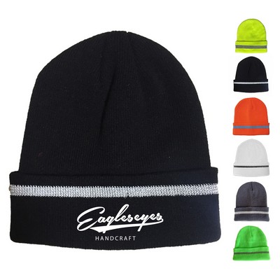 Safety Knitted Beanie with Reflective Stripe