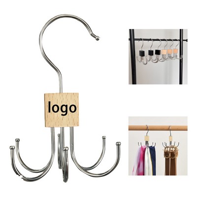 360 Degree Rotating Foldable 6-Hook Closet Organizer (U-Shape, Wood & Metal)