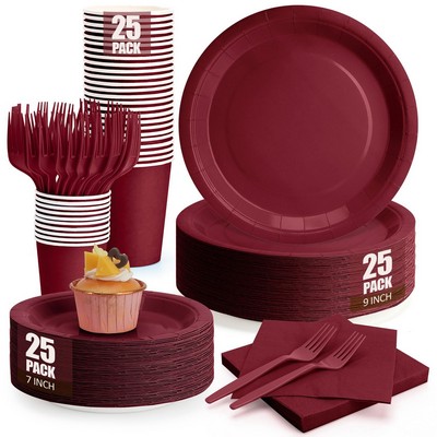 Premium Solid Color Disposable Tableware Set Eco-Friendly Paper Plates All-in-One