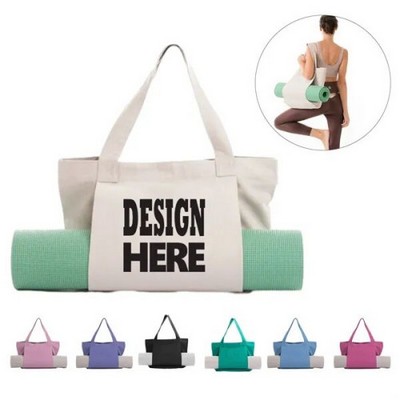 Canvas Tote Bag With Yoga Mat Carrier Pocket