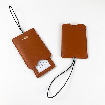 Premium Double-Layer PU Leather Luggage Tag Hidden Pull-Out Privacy ID Label Colorful Suitcase