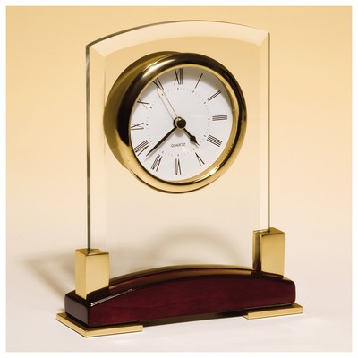 Glass Desk Clock, Rosewood Piano Finish Base - CLK65