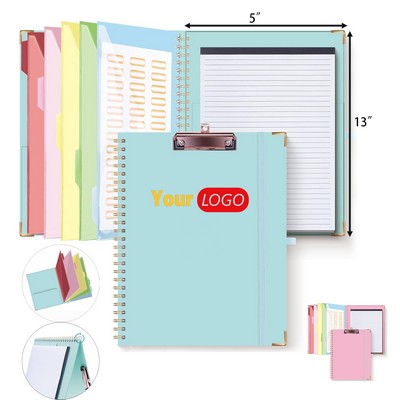 Foldable Spiral Clipboard with 10 Built-in Storage Pockets