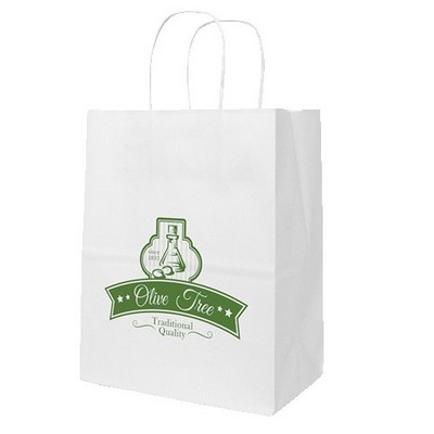 One Color 1-Sided White Paper Handled Shopper Bag (8" x 10.25" x 5")