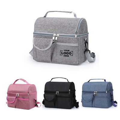 Portable Heathered Lunch Cooler Tote with Shoulder Strap