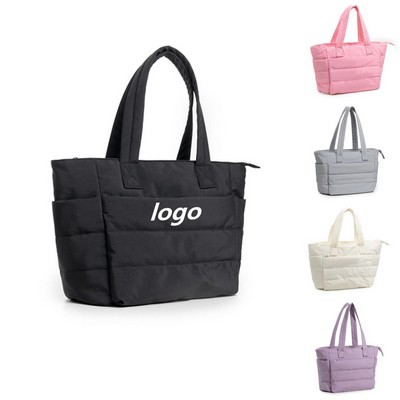 Padded Nylon Fluffy Laptop Zipper Tote Bag
