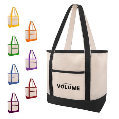 12 OZ Poly Cotton Canvas Boat Tote Bag w/ Reinforced Handle