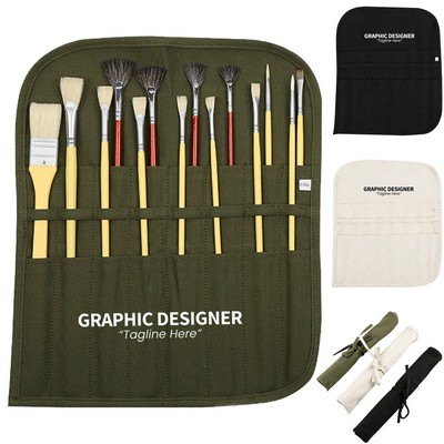 Durable Canvas Brush Roll with 16 Pocket Design