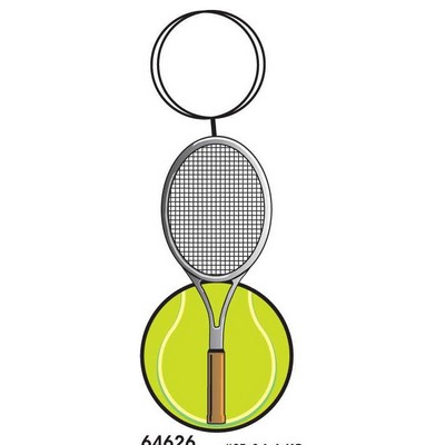 Tennis Ball & Racket Key Chain w/Clear Mirrored Back (6 Square Inch)