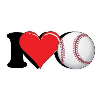 I Love Baseball Promotional Magnet w/ Strip Magnet (3 Square Inch)