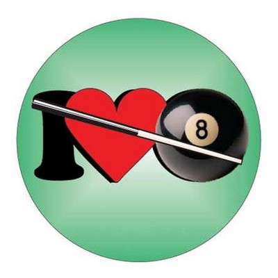 I Love Pool Round Badge w/ Bar Pin (2 1/2" Diameter)