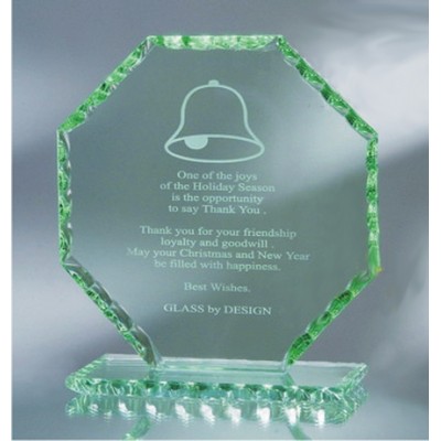 5 3/8" Jade Glass Octagon Award w/Pearl Edge