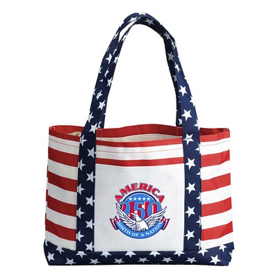 America 250 600D Stars & Stripes Patriotic Flag Tote Bag