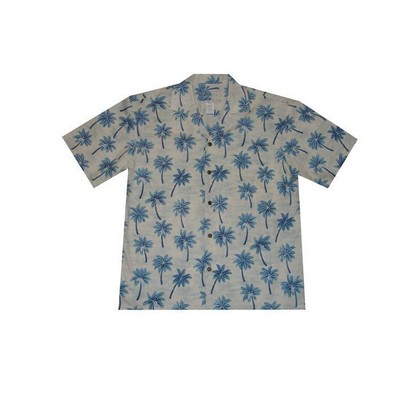 Blue Hawaiian Shirt (S - 3XL in-stock) - 100% Cotton Poplin Tropical Print w/ Coconut Buttons