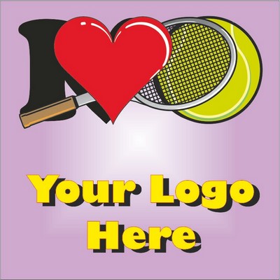 I Love Tennis w/ Racket Metal Photo Magnet w/ Magnetic Back (2 1/2" Square)