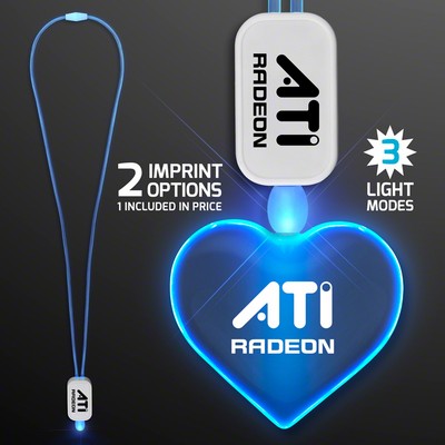 Neon Look Blue LED Cool Lanyards with Acrylic Heart Pendants  - PRINTED