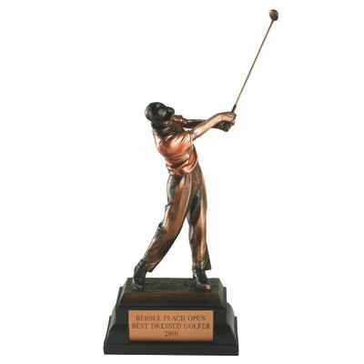 10 ¼" Tinted Electroplated Antique Brass Male Golfing Trophy