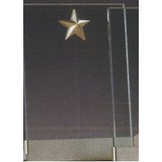 Clear Glass Plaque Award w/Gold Star Accent, Gold Plastic Mounts & Base (6"x8.5")