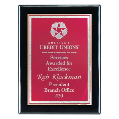 Plaque - 8"x10" Piano Wood Plaque w/ Burgundy Florentine Plate (6"x8")