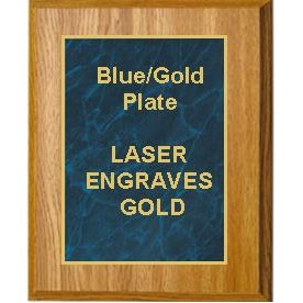 Oak Plaque 6" x 8" - Marbleized Blue/Gold 4" x 6" Plate