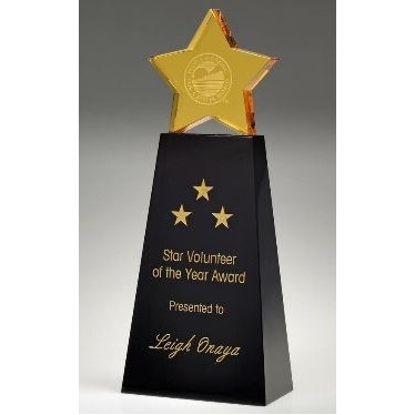 Large Optical Crystal Golden Star on Black Base Award