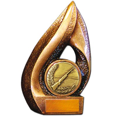 Stock Flame 7" Trophy with 2" Rifle Coin, Engraving Plate