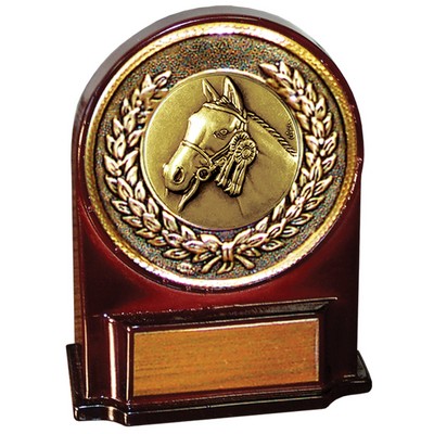 Stock 5 1/2" Medallion Award With 2" Horse Coin and Engraving Plate