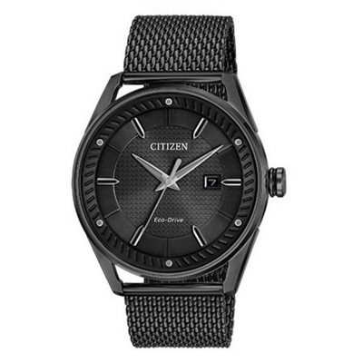 Citizen® Men's Drive CTO Eco-Drive Black-Tone SS Watch W/ Mesh Bracelet & Black Dial