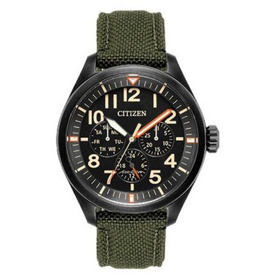 Citizen® Men's Chandler Eco-Drive Watch W/ Green Cordura® Strap & Black Dial