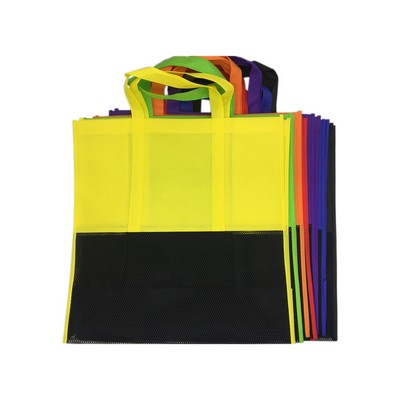 Non Woven Beach Tote Bag With Nylon Mesh Accent