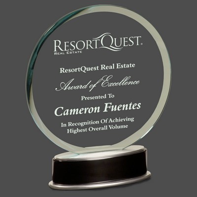 Jade Round Metro Glass Award w/Black and Silver Base (9")