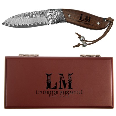 Fox - Damascus & Rosewood Folding Knife